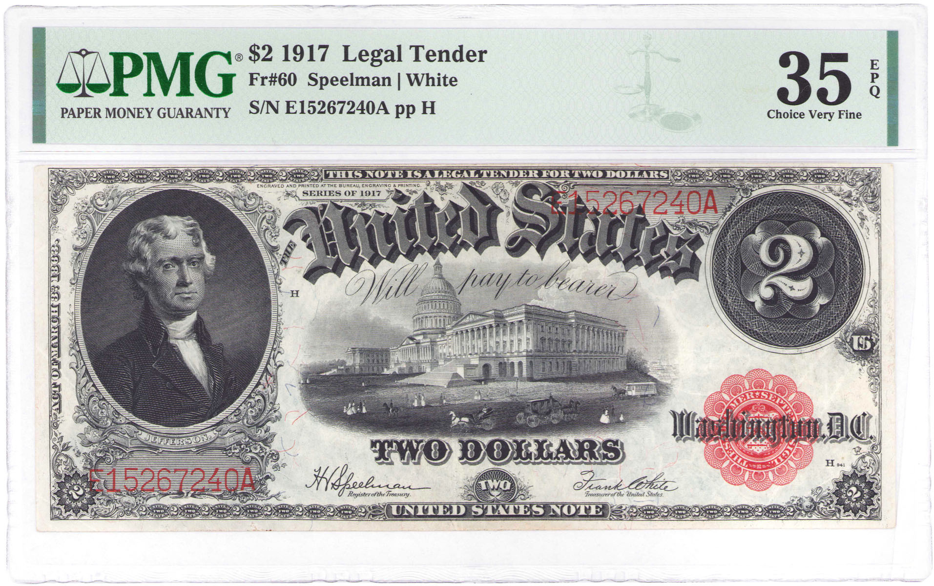 USA. 2 dolary 1917 seria EA, PMG 35 EPQ